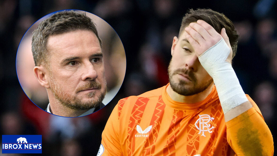 Rangers goalkeeper Jack Butland and Barry Ferguson