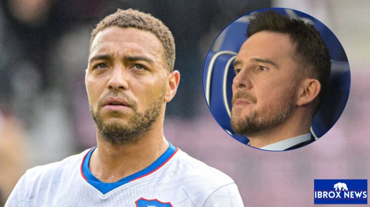 Rangers striker Cyriel Dessers and Barry Ferguson