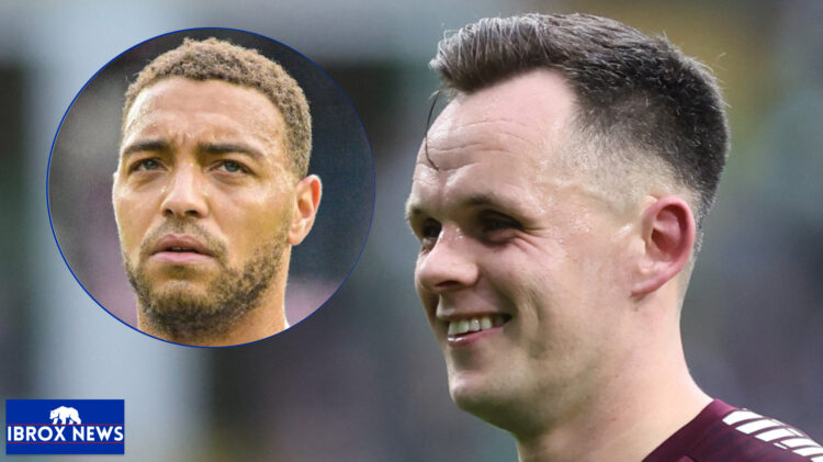 Rangers striker Cyriel Dessers and Hearts star Lawrence Shankland