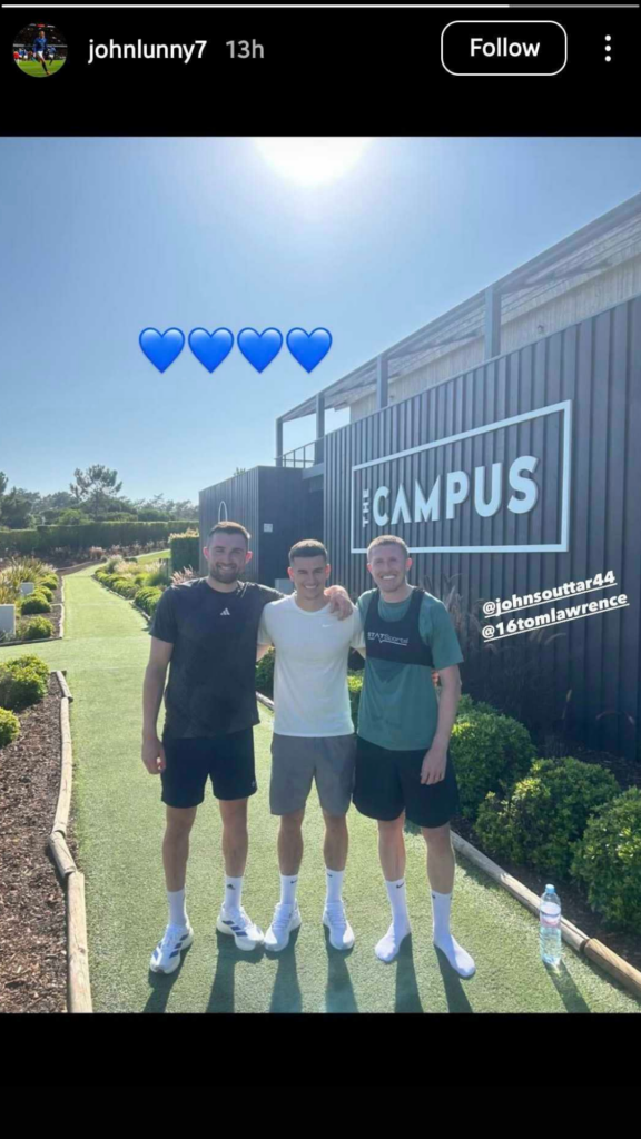 Rangers defender John Souttar traning with Tom Lawrence and John Lundstram