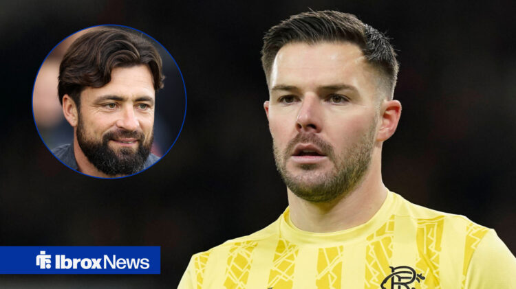 Rangers goalkeeper Jack Butland and Russell Martin