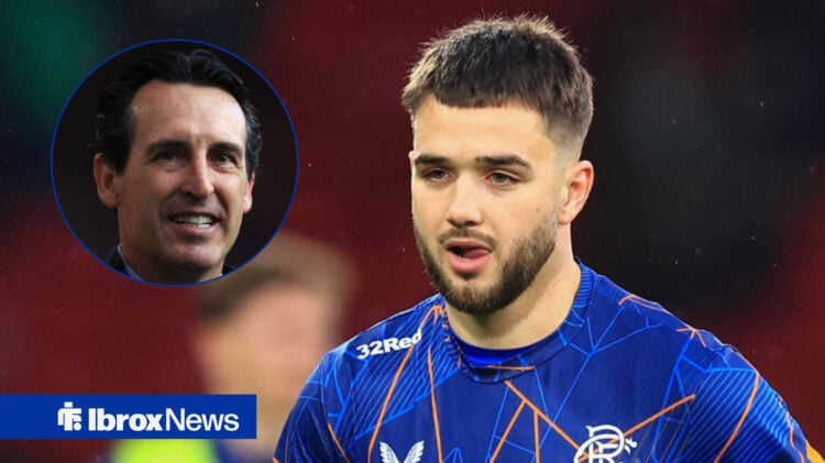 Rangers midfielder Nico Raskin and Aston Villa manager Unai Emery