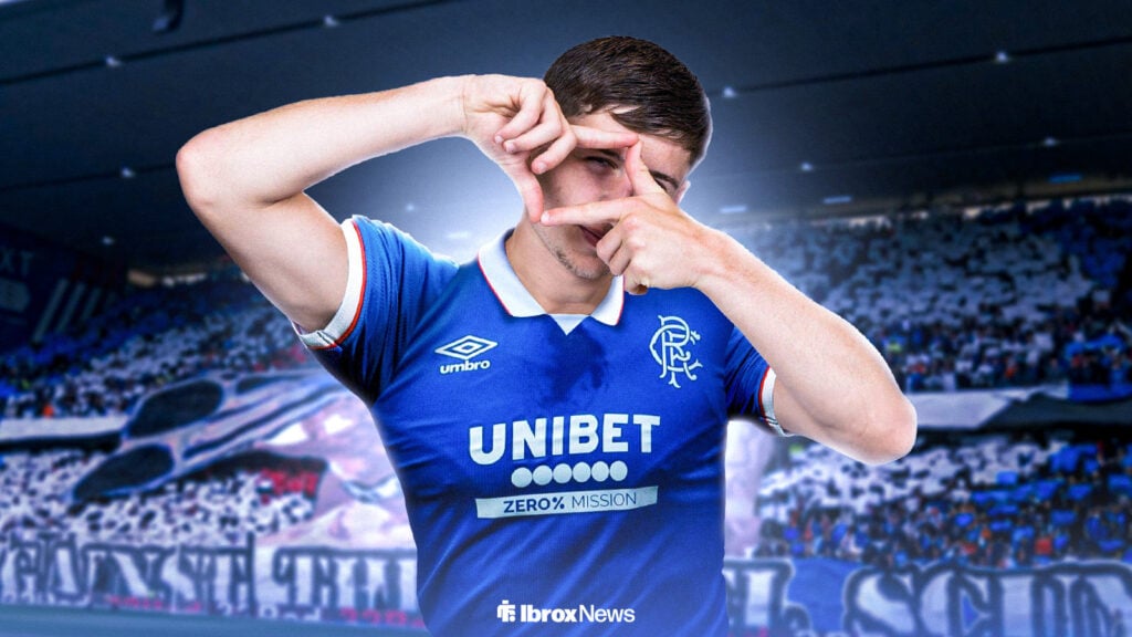 Mikey Moore in Rangers kit