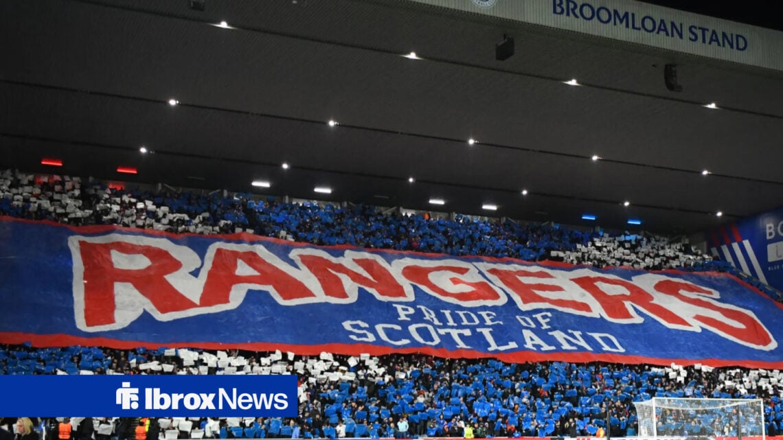 A tifo at Ibrox Stadium, home of Rangers FC.
