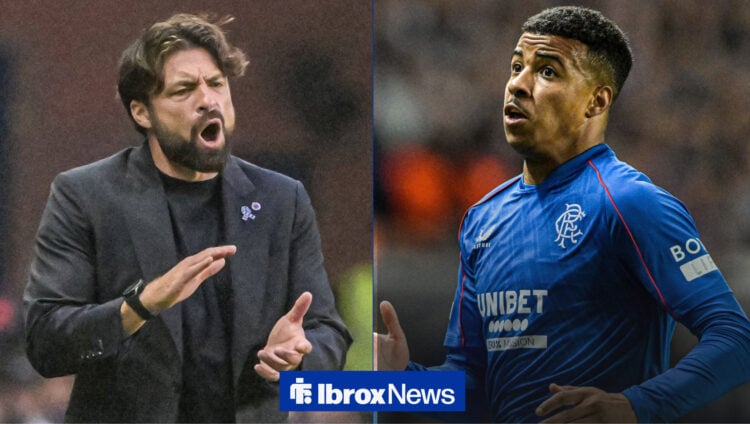 Rangers manager Russell Martin applauds striker Hamza Igamane.