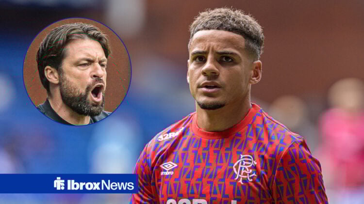 Max Aarons and Rangers manager Russell Martin in a circular inset.