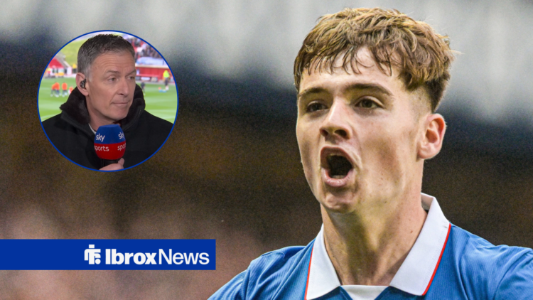 Findlay Curtis playing for Rangers with Chris Sutton in circular frame