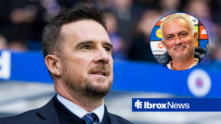 Barry Ferguson at Ibrox looking towards Jose Mourinho smiling
