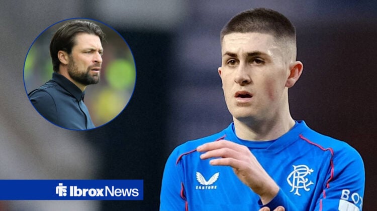 Bailey Rice in Rangers home kit with Russell Martin in circular frame inset
