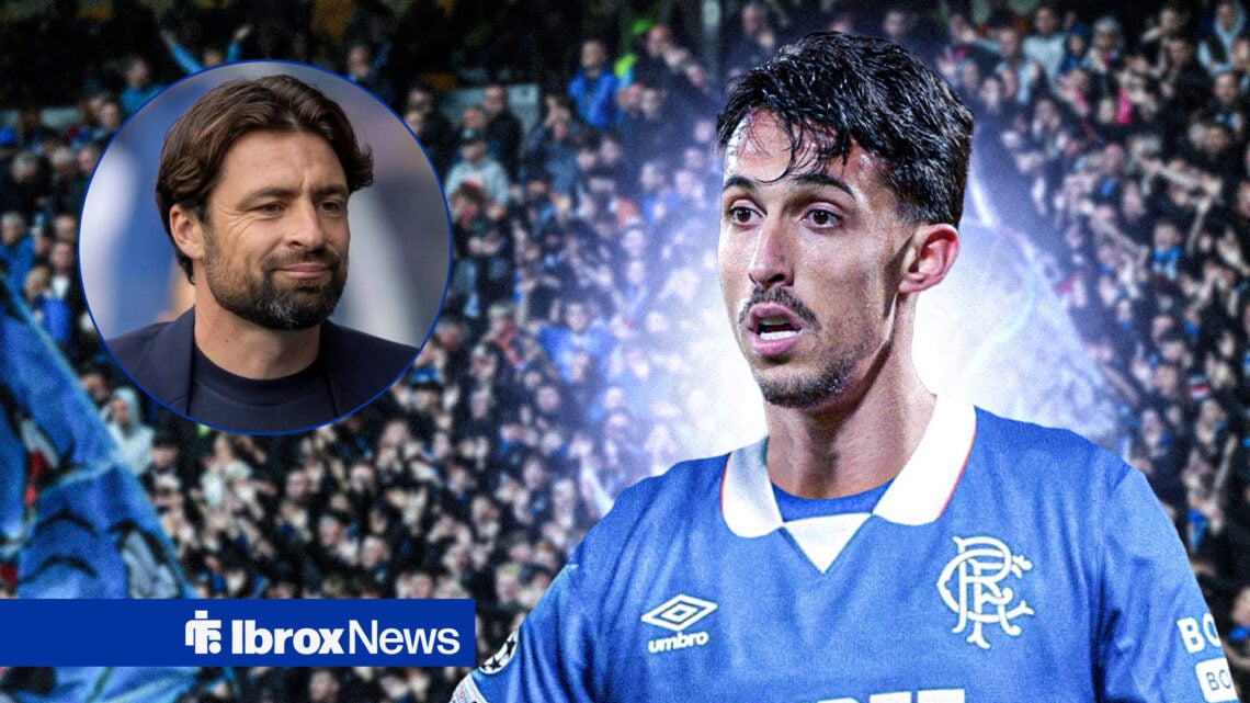 Russell Martin looks at Bojan Miovski in Rangers kit.