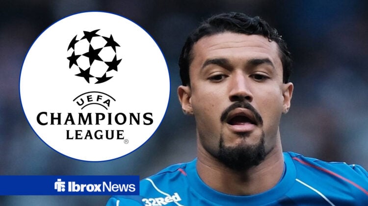 Rangers defender Jefte, Champions League logo in insert