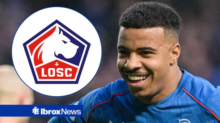 Hamza Igamane looking happy with Lille badge in frame inset