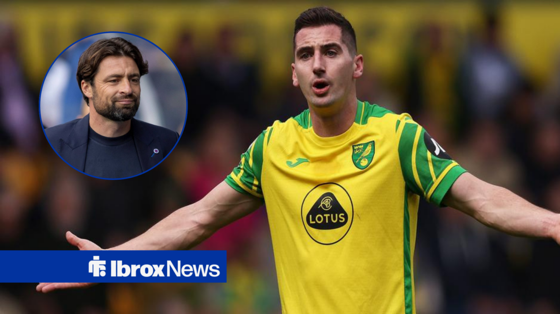 Kenny McLean protesting in Norwich home shirt with Russell Martin in circular inset