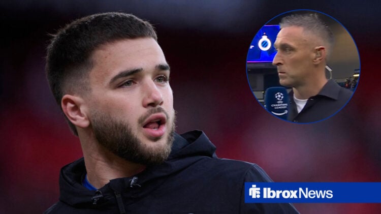 Nicolas Raskin looking shocked, Allan McGregor as pundit in circle