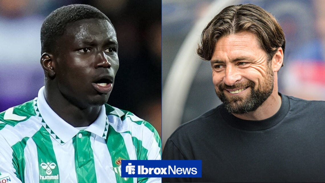 Rangers manager Russell Martin smiles at transfer target Nobel Mendy.