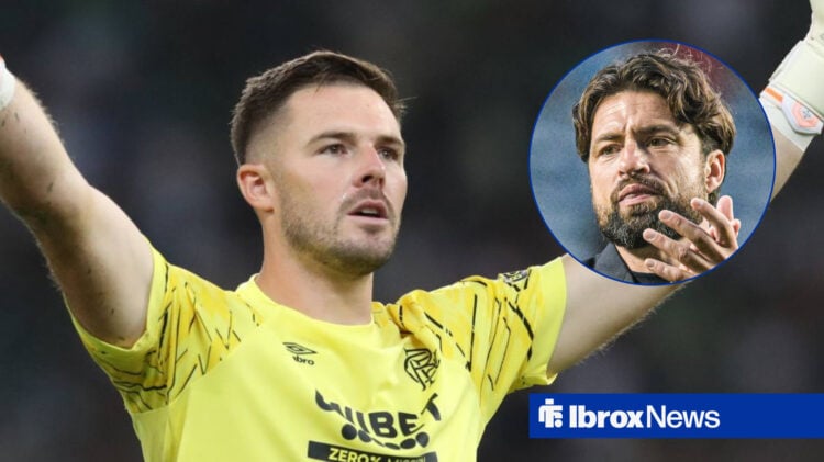 Rangers goalkeeper Jack Butland and Russell Martin