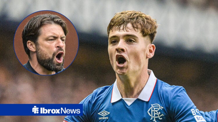 Rangers forward Findlay Curtis and Russell Martin in circular frame inset