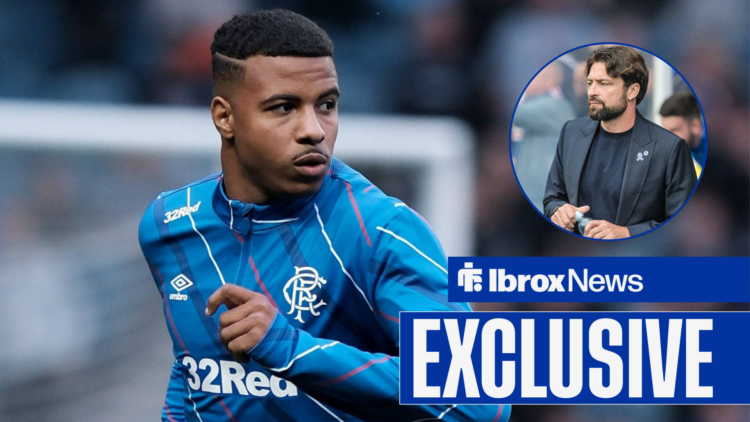 Rangers striker Hamza Igamane and manager Russell Martin in ciccular insets.