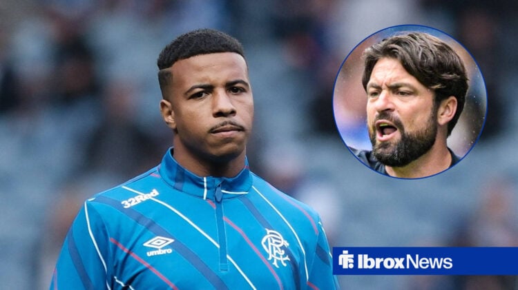 Rangers striker Hamza Igamane and Russell Martin in circular inset