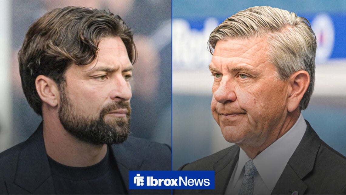 Rangers manager Russell Martin staring at an unhappy Andrew Cavenagh