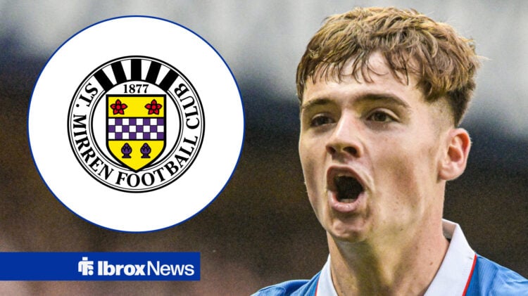 Findlay Curtis celebrating for Rangers towards a St Mirren badge