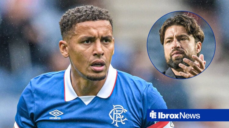 Rangers manager Russell Martin and James Tavernier look on.