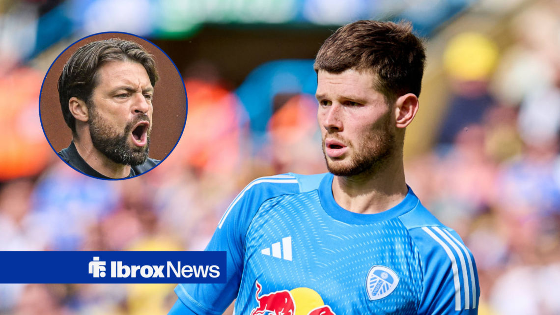 Rangers manager Russell Martin in circular inset and Leeds United goalkeeper Illan Meslier