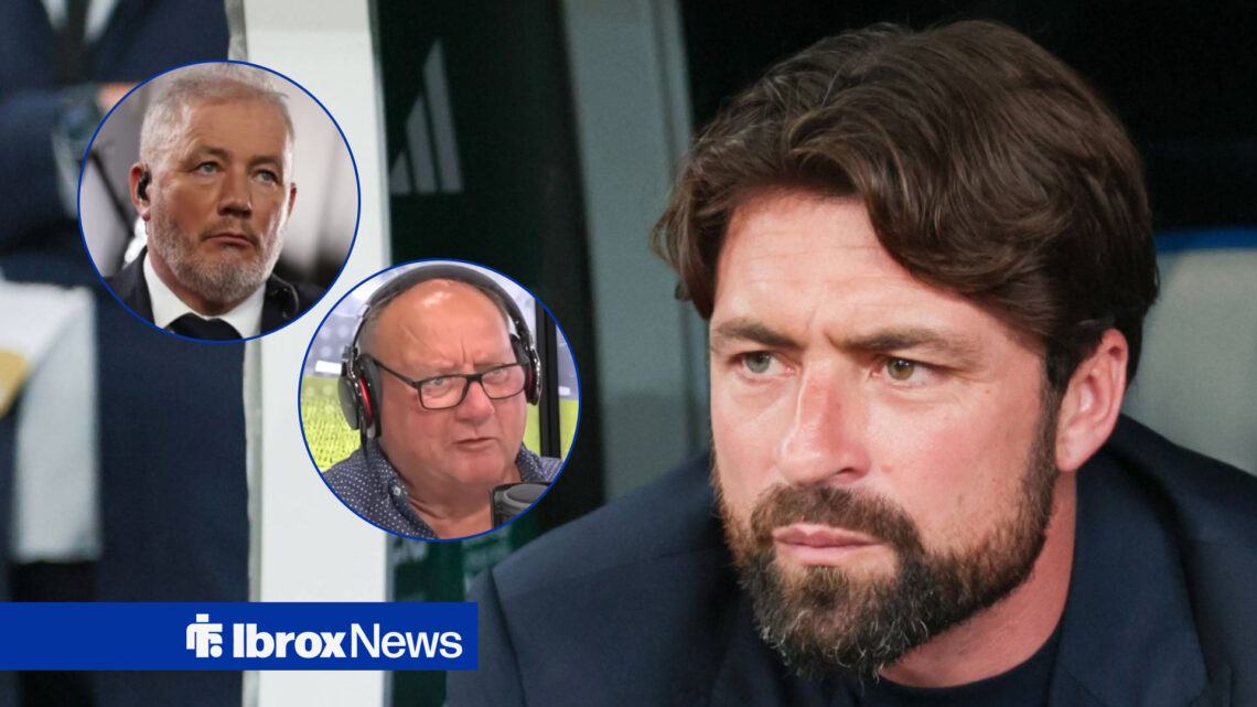 Rangers boss Russell Martin looking worried, Ally McCoist and Alan Brazil in the circles.