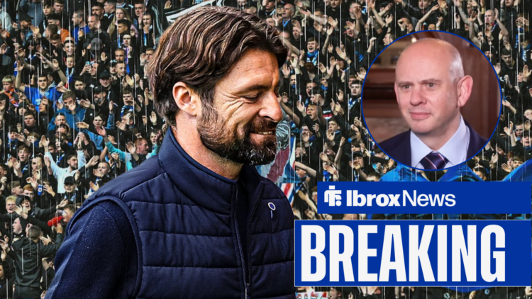 Rangers manager Russell Martin hangs his head in shame as chief executive Patrick Stewart watches on.