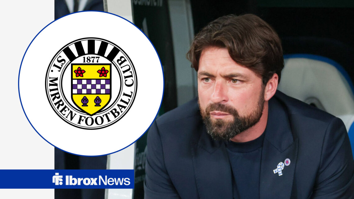 Russell Martin in dugout with St. Mirren badge in circle