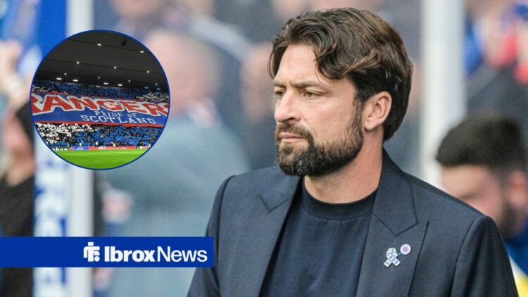 Russell Martin alongside a circle inset of Rangers fans.