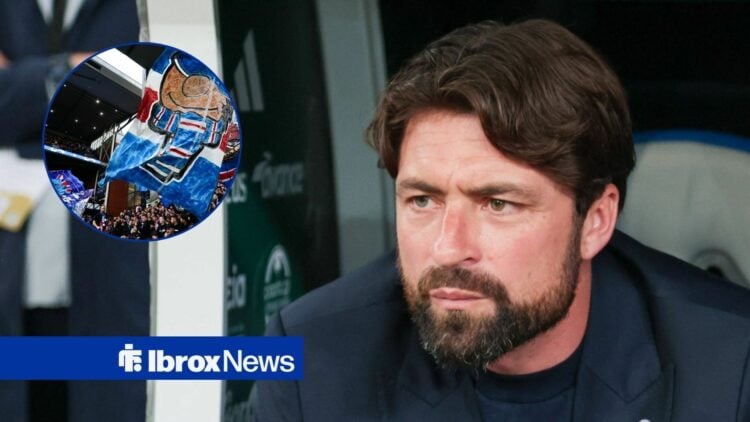 Russell Martin alongside a circle inset of Rangers fans.