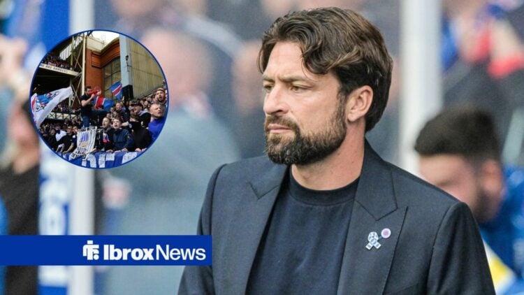 Russell Martin alongside a circle inset of Rangers fans.