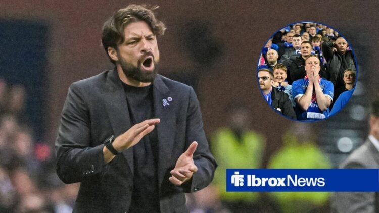 Russell Martin alongside a circle inset of Rangers fans