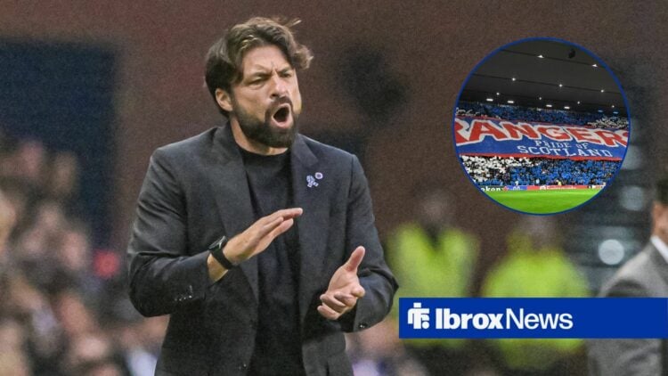 Russell Martin alongside a circle inset of Rangers fans.