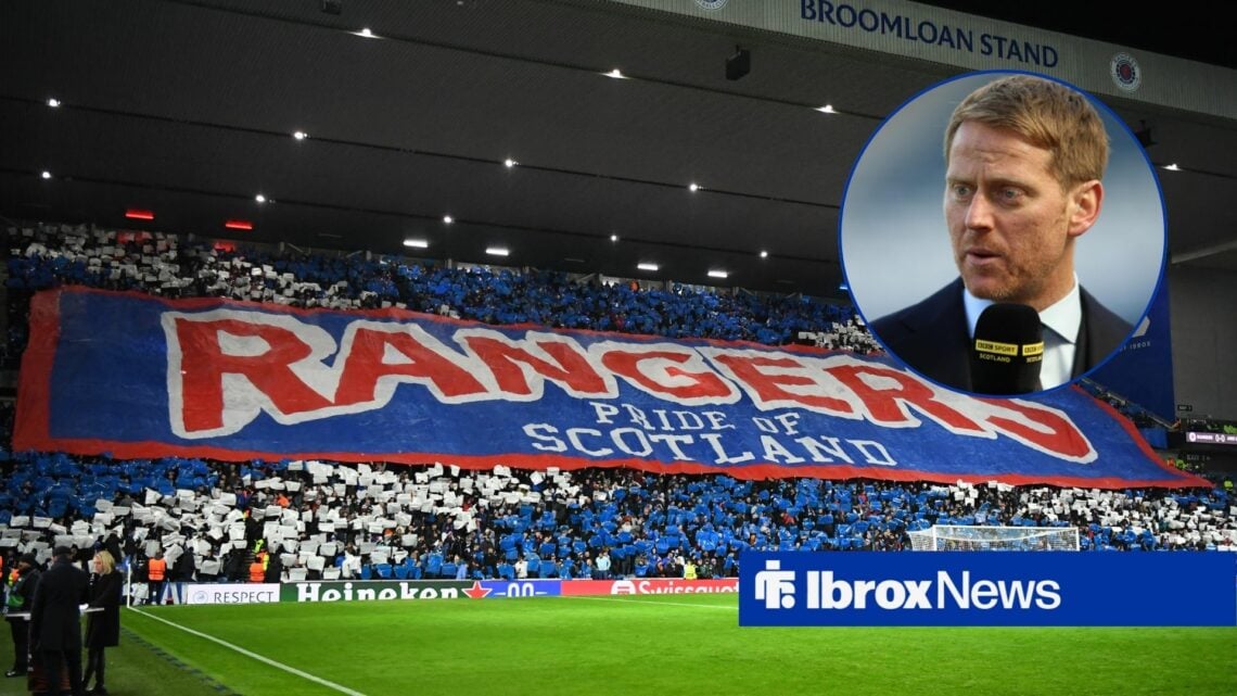 Rangers fans alongside a circle inset of Michael Stewart.