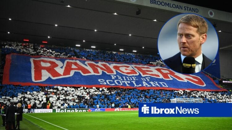 Rangers fans alongside a circle inset of Michael Stewart.
