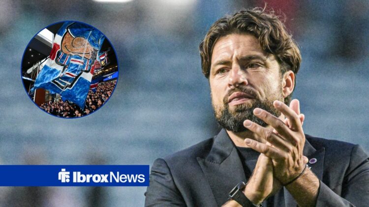 Russell Martin alongside a circle inset of Rangers fans.