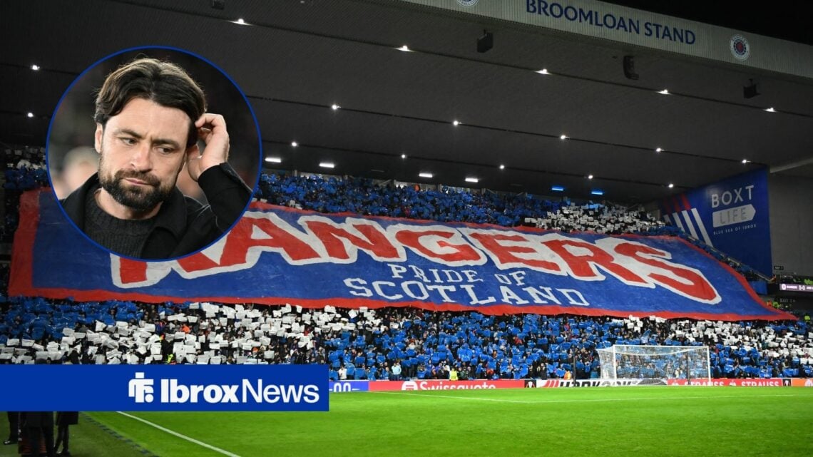 Rangers fans alongside a circle inset of Russell Martin.