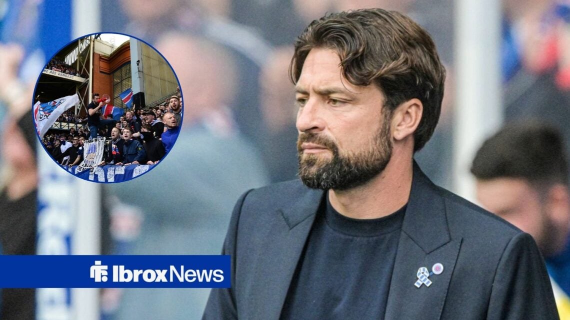 Russell Martin alongside a circle inset of Rangers fans.