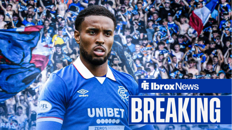 Youssef Chermiti in Rangers shirt with a 'Breaking' news tag