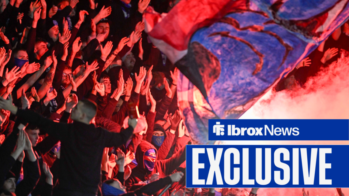 Rangers fans with pyrotechnics and an exclusive banner