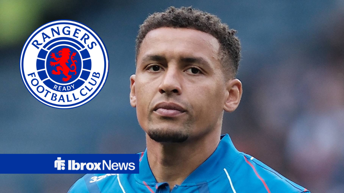 Rangers captain James Tavernier with the Rangers badge inset.