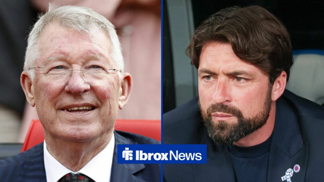 Sir Alex Ferguson alongside Russell Martin.