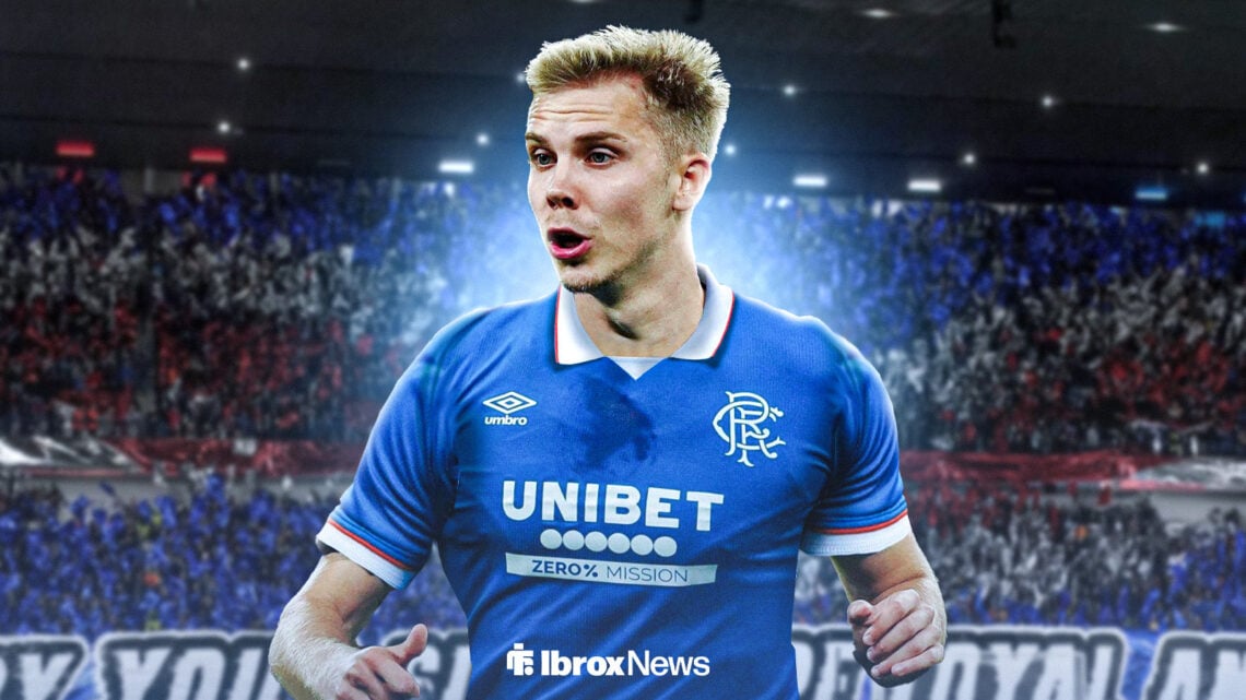 Oliver Antman in a Rangers shirt at Ibrox.