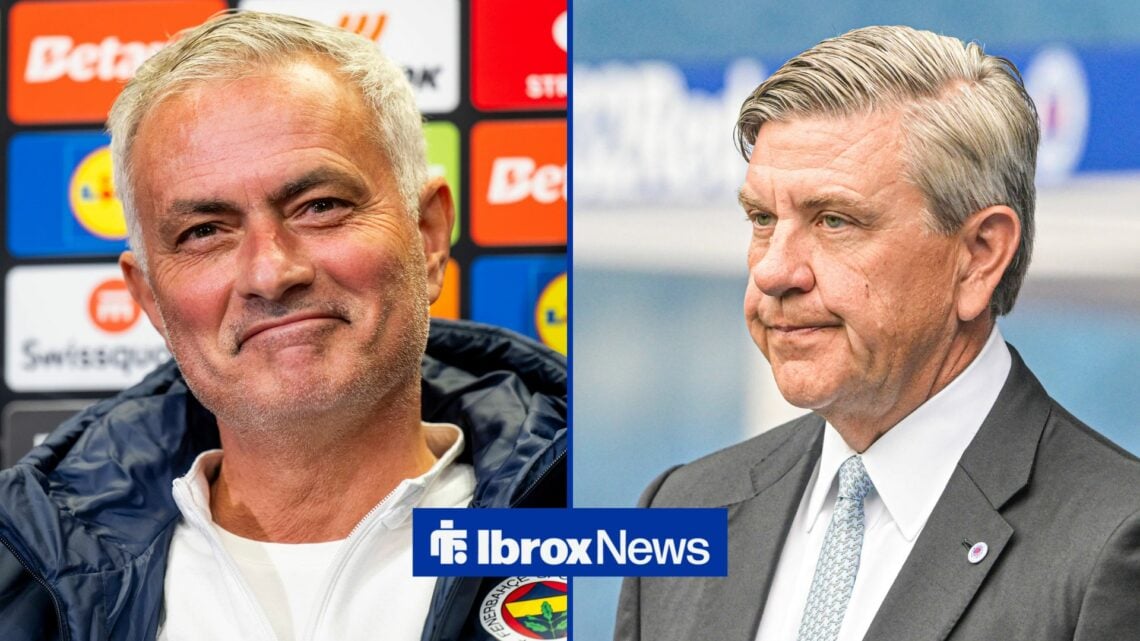 Jose Mourinho smiling on the left with Andrew Cavenagh to the right