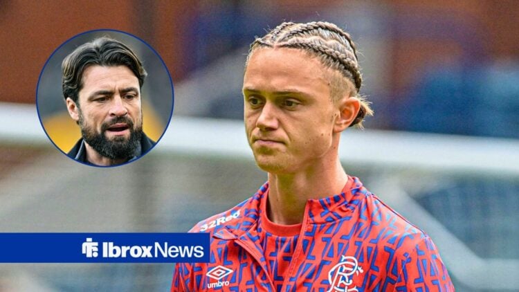 Rangers midfielder Thelo Aasgaard and Russell Martin in circular inset