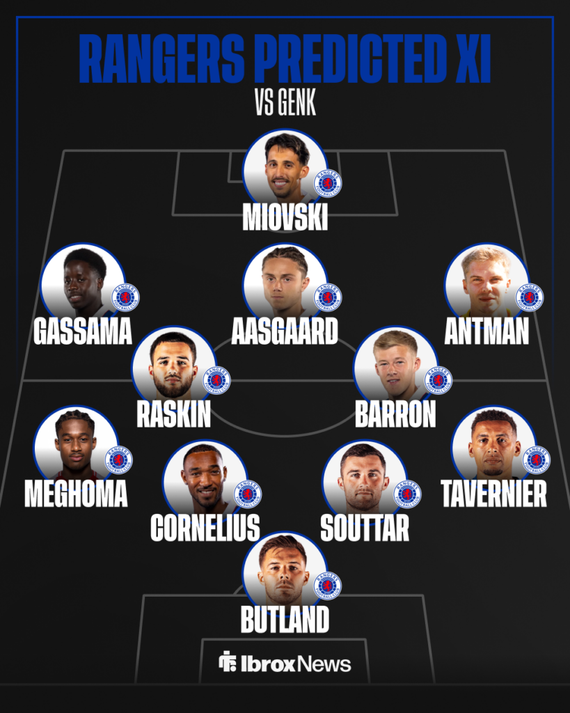 Rangers predicted XI against Genk