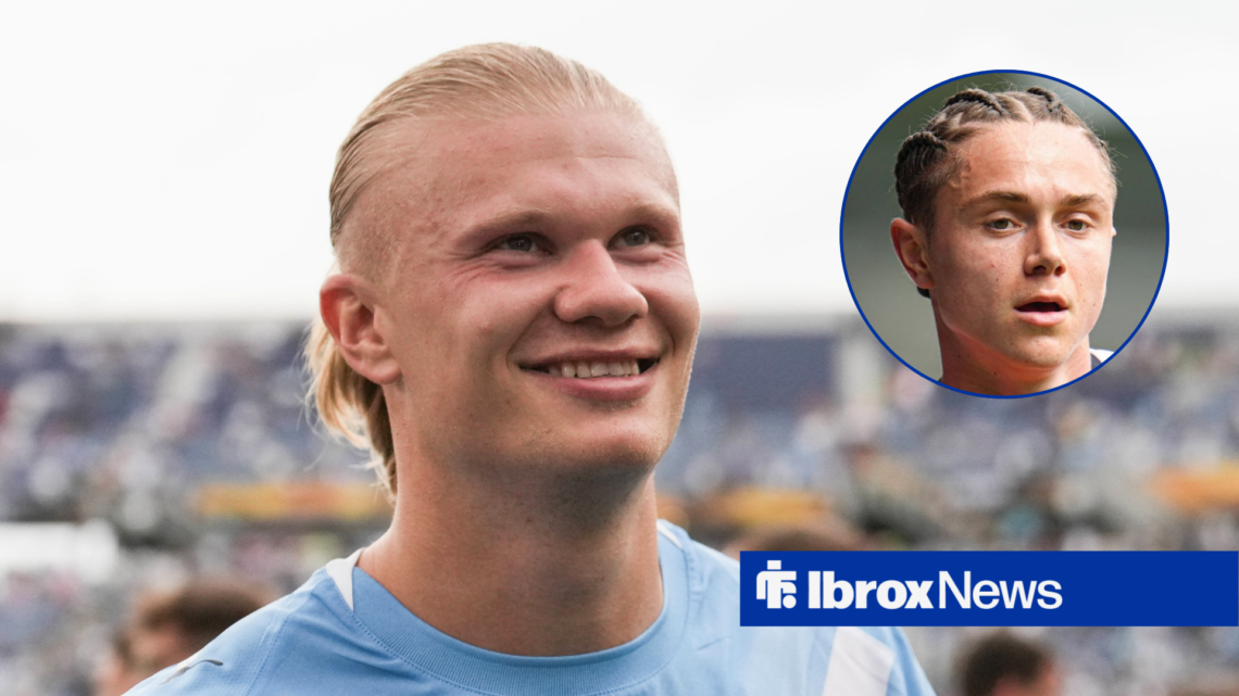 Rangers midfielder Thelo Aasgaard in circular inset and Manchester City striker Erling Haaland