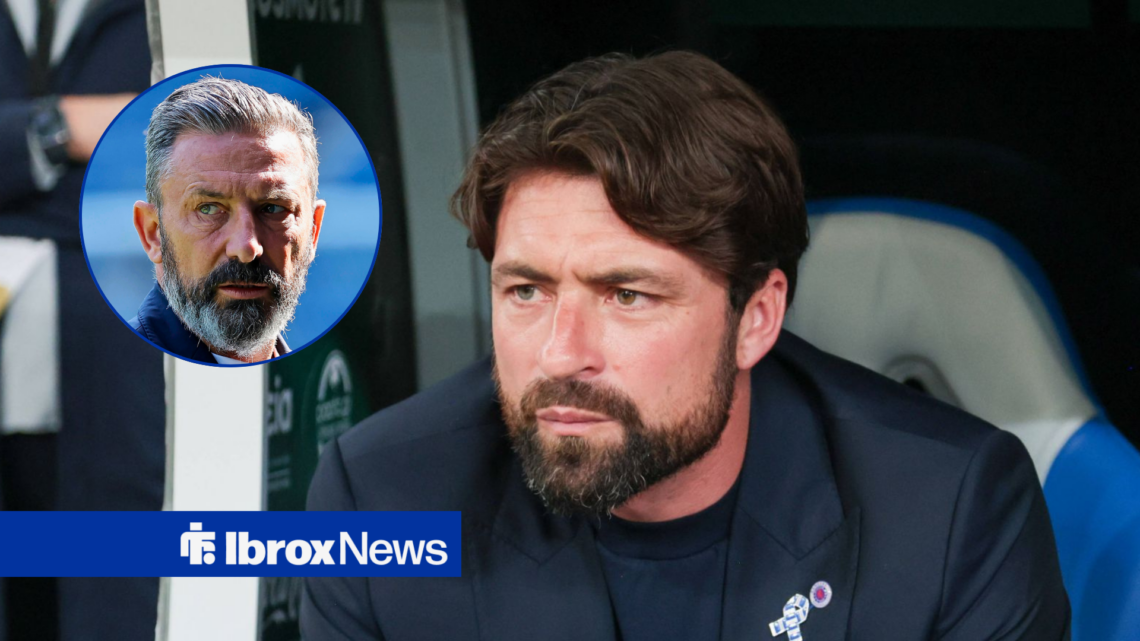 Rangers manager Russell Martin and Hearts boss Derek McInnes in circular inset